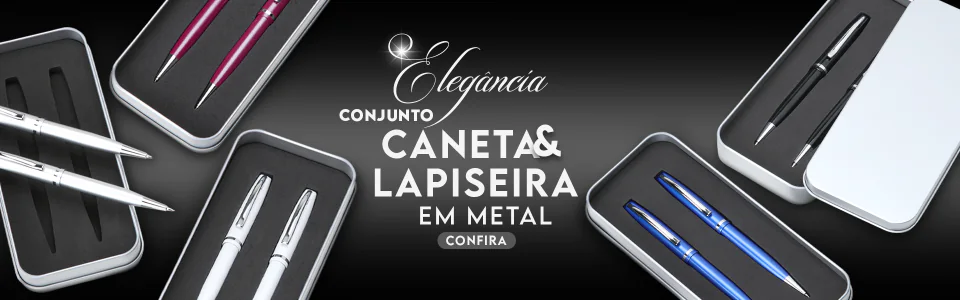 Banner promocional de conjunto de canetas e lapiseira em metal