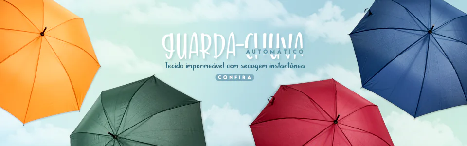 Banner promocional de guarda-chuvas coloridos
